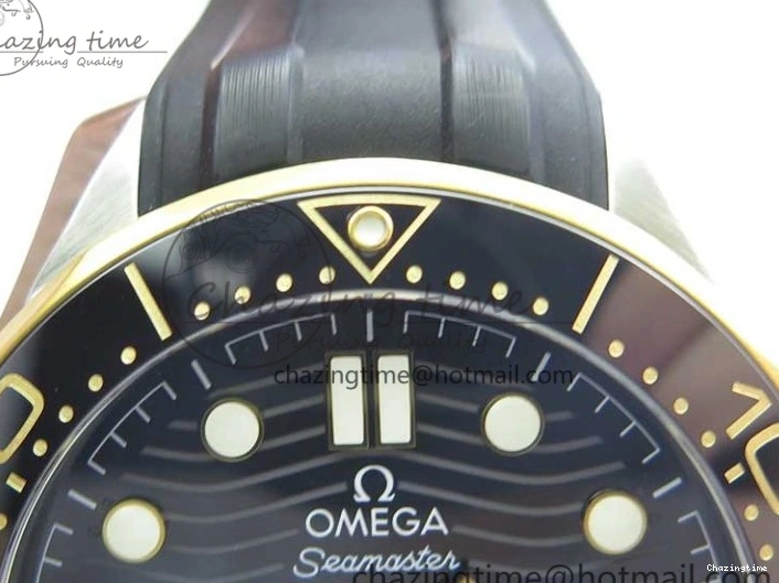 0502 Seasonal 2018 Seamaster Diver 300M SS YG VSF 1:1 Best Edition YG Bezel Black Dial on Black Rubber Strap A 7934